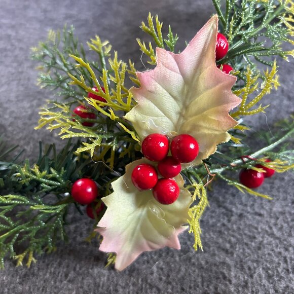 Vintage Christmas Plastic Green Leaf Holly Poinsette Garland 48" Each Length - Picture 7 of 8